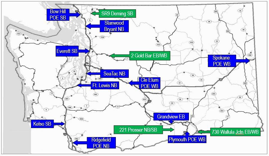 Map of weigh stations with bypass WSDOT